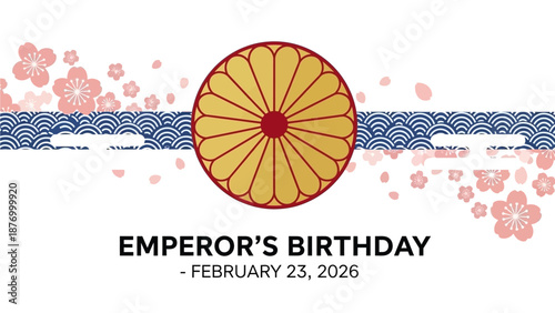 Vibrant Emperor's Birthday celebration with cherry blossoms and traditional Japanese design