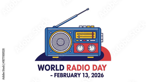 Vibrant radio illustration for World Radio Day on February 13