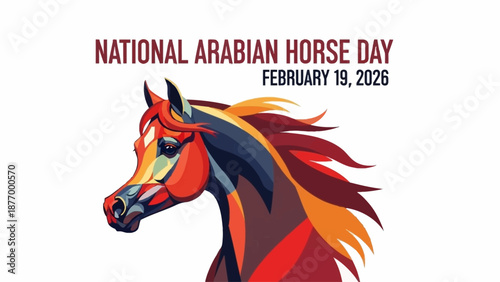 Vibrant Arabian horse head in colorful geometric art style for National Arabian Horse Day