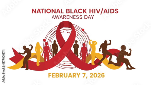 National Black HIV/AIDS Awareness Day graphic with red ribbon and diverse silhouettes