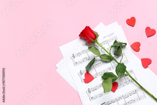 Rose flower with music shee...