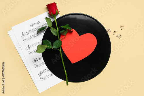 Vinyl disc with rose flower...