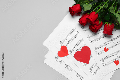 Music sheets with rose flow...