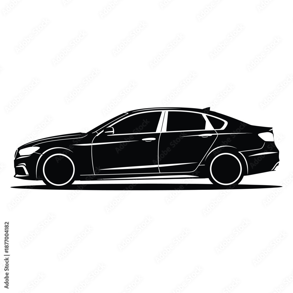 Naklejka premium Black sedan car silhouette vector illustration isolated on white background