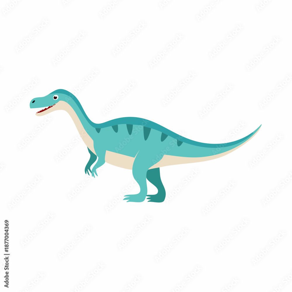 Fototapeta premium Cartoon Dilophosaurus Standing Profile View - Isolated Vector Illustration of Blue Prehistoric Dinosaur