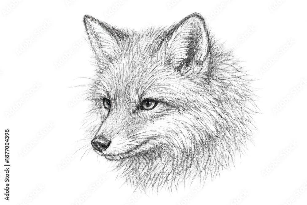 Obraz premium Pencil drawing of a fox portrait with a transparent background image.
