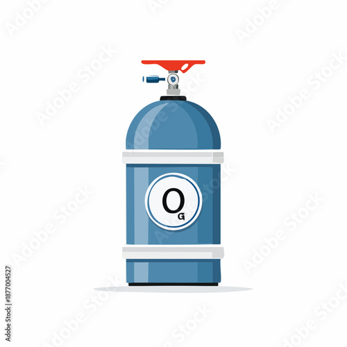 Oxygen tank flat vector illustration displays medical equipment, cylinder with valve on white, isolated oxygen bottle, oxygen container.