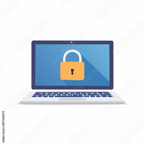 Laptop computer with padlock on screen suggests online security and privacy measures