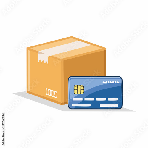 Cardboard box and credit card icon for secure payment on delivery concept