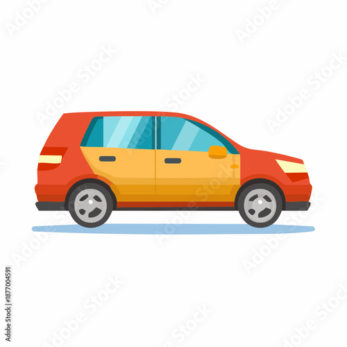Red and yellow compact SUV vehicle illustration on a white background for stock images