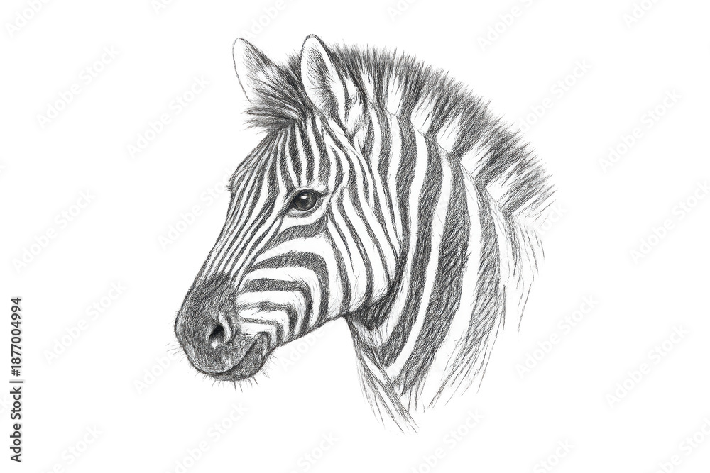 Fototapeta premium Zebra portrait drawing with a transparent background, stripes animal art