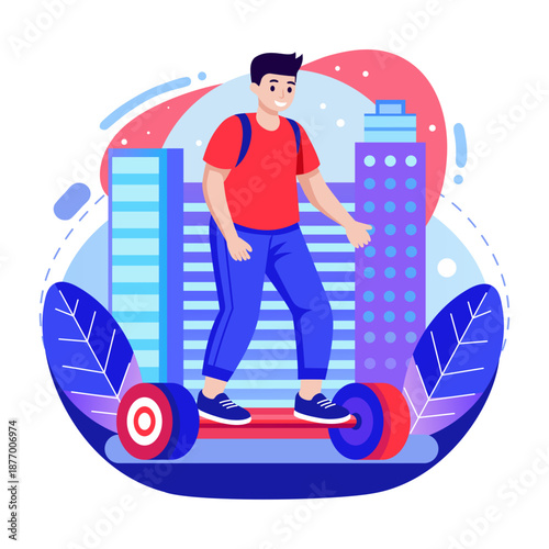 A flat style illustration representing hoverboard