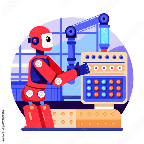 A flat style illustration representing riveting robot
