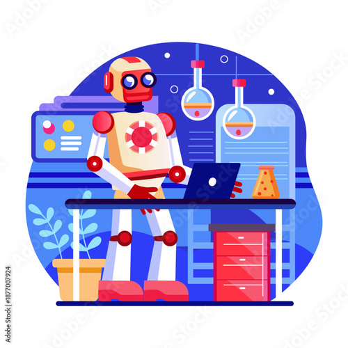 A flat style illustration showing lab assistant