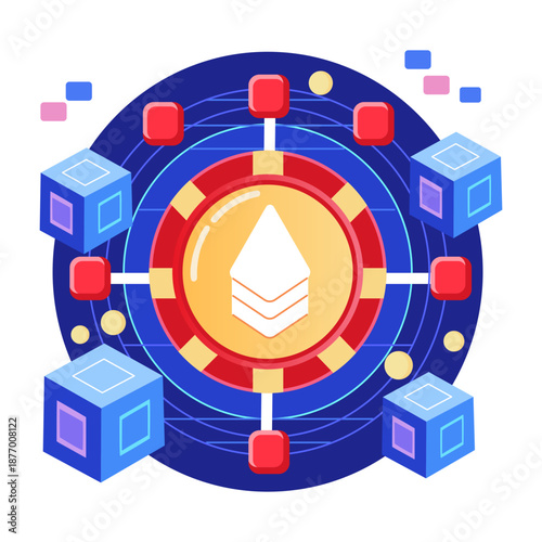 A flat style illustration depicting ethereum