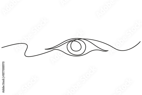 Minimalist eye one line outline illustration on white with elongated elegant eyelid