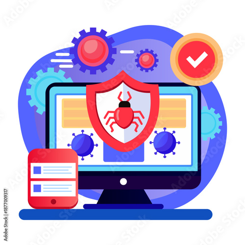 A flat style illustration depicting antivirus software