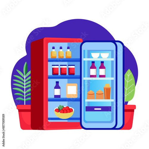 A flat style illustration representing smart fridge