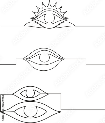 Continuous flowing line minimalist design concept showing a collection of three unique eye motifs