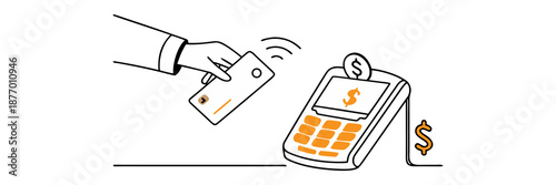 Contactless Card Payment on POS Terminal Line Vector Illustration