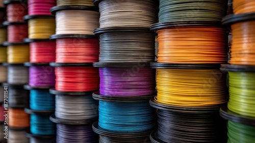 Colored spools of 3D printing filament