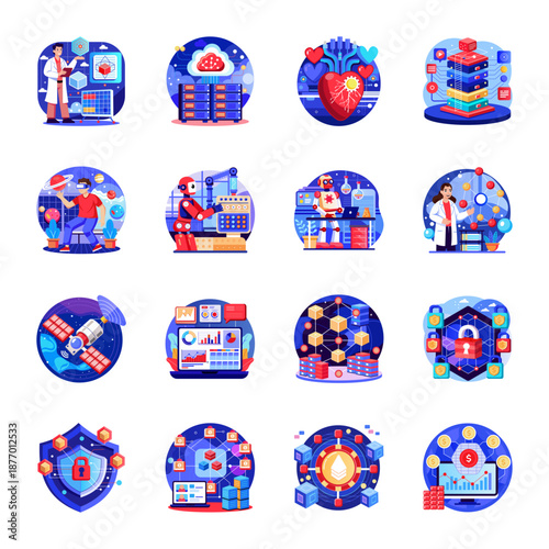 Collection of Artificial Intelligence Flat Style Illustrations 