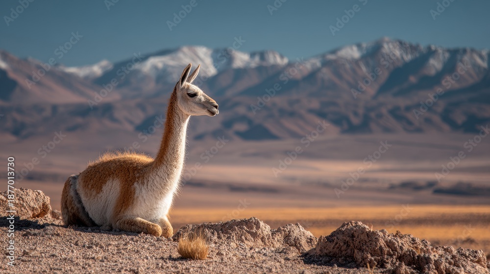 Fototapeta premium Image of Wild Vikunja in Chile s Atacama Desert South America