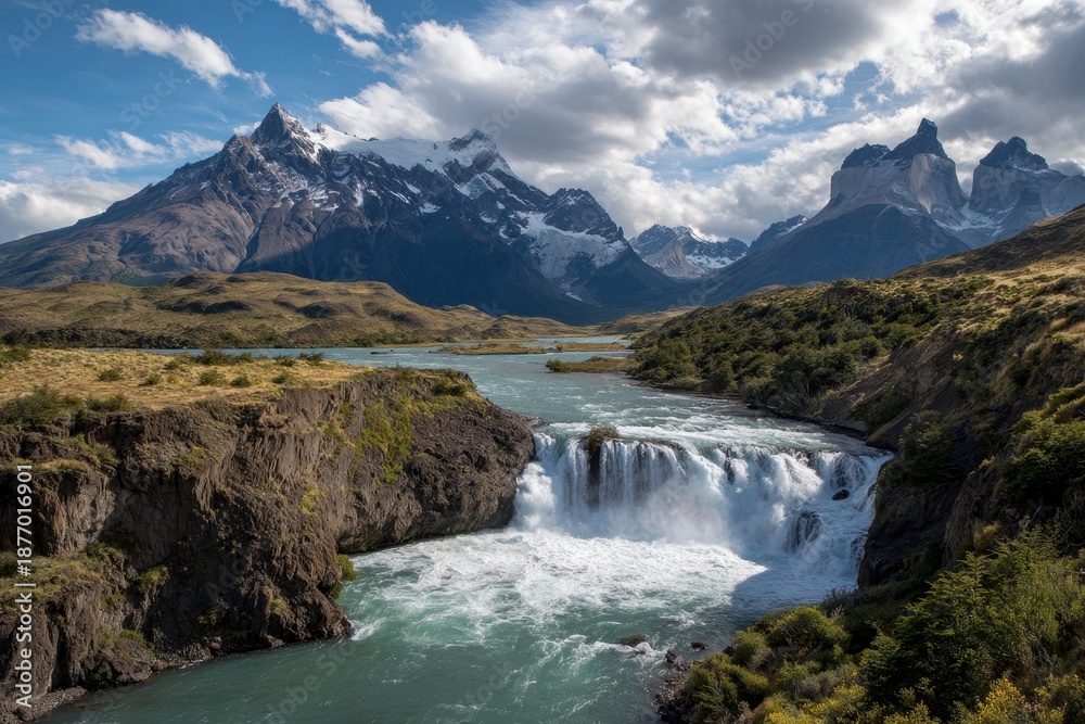 Fototapeta premium Waterfall in Torres del Paine National Park Patagonia Chile
