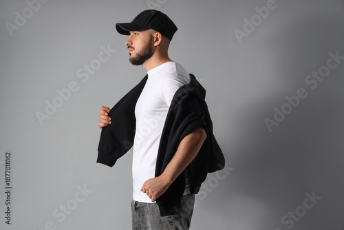 Young man with black hoodie...