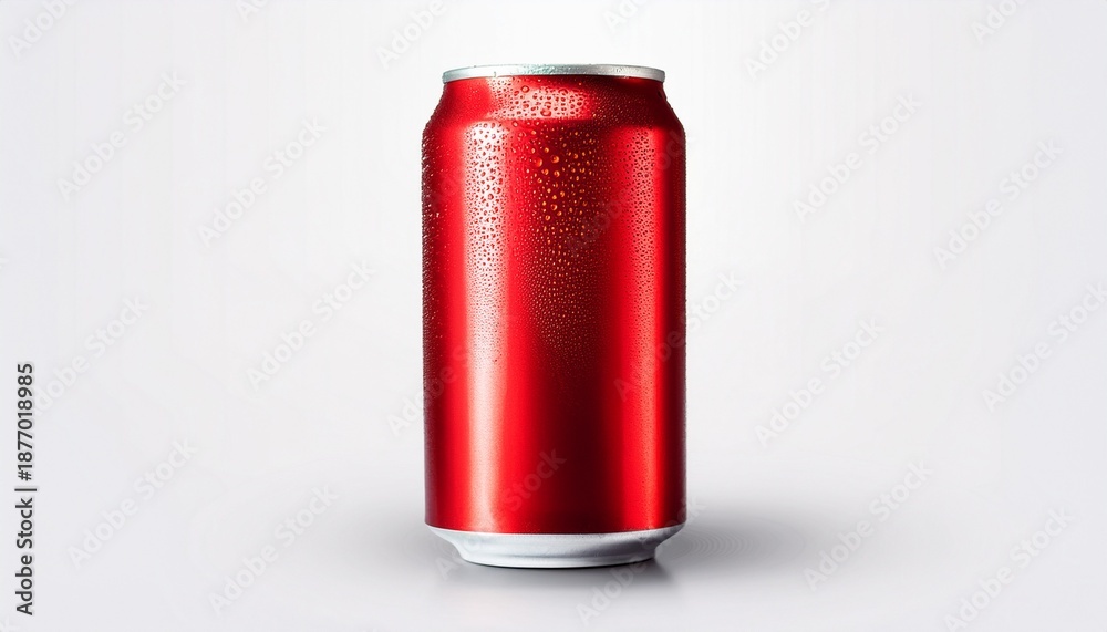 Fototapeta premium Aluminum Red Can On A White Background Water Drop On Can File Contains With Clipping Path So Easy To Work