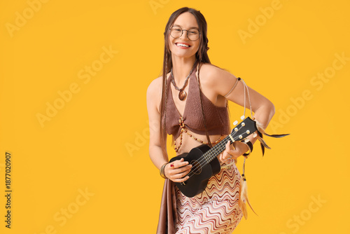 Young happy female hippie w...