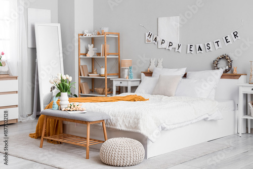 Interior of light bedroom d...