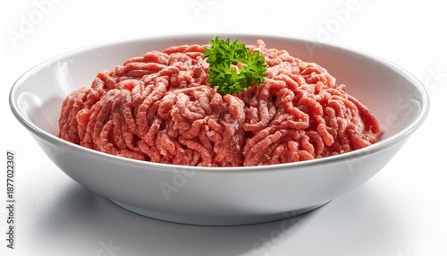 Fresh Ground Meat In White Bowl On White Background