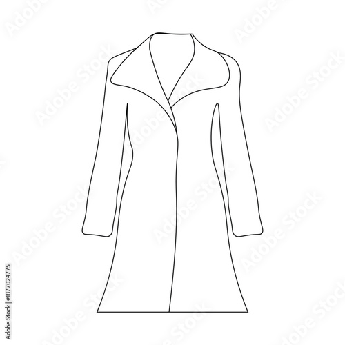 Minimalist Line Drawing of Long-Sleeved Coat with Wide Notched Collar and Flared Silhouette