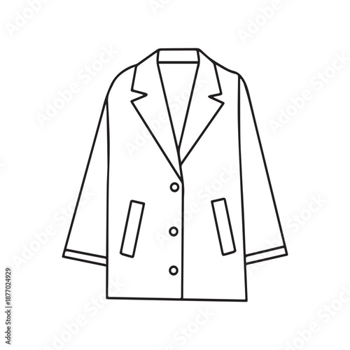 Minimalist Line Drawing of a Coat with Notched Lapel, Buttons, and Slanted Pockets