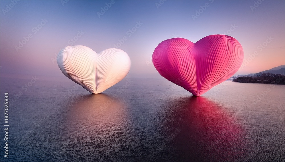 Fototapeta premium Two Hearts Displayed In Complementary Pink And White Hues