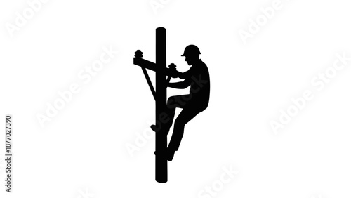 Lineman Climbing Utility Pole Silhouette.