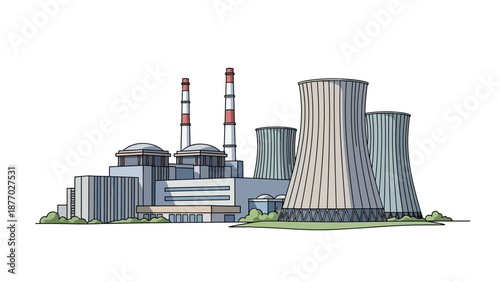 Nuclear Power Plant with Cooling Towers.
