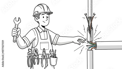 Electrician Working with Live Electrical Wire.