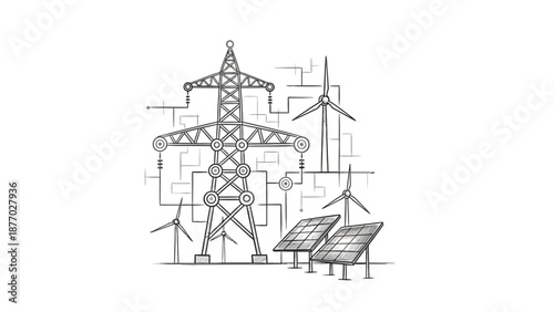 Electrical Power Transmission Tower and Renewable Energy.