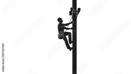 Lineman Climbing Utility Pole Maintaining Equipment.