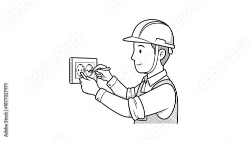 Electrician Installing Electrical Outlet with Screwdriver.