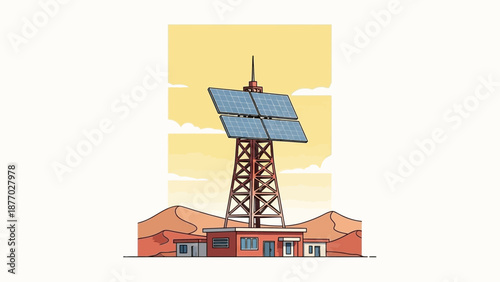 Cell Tower with Solar Panel Installation.