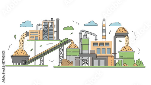 Industrial Facility with Conveyor Belt and Silos.