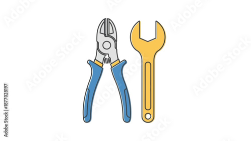 Pliers and Wrench Tool Set Illustration.