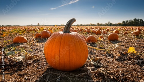A Single Pumpkin In A Pumpkin Field