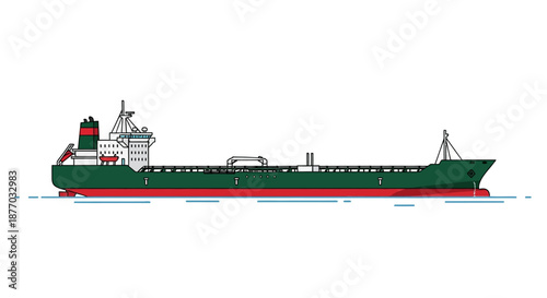 Large Green Cargo Ship Illustration.