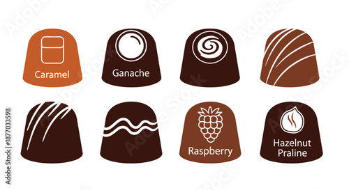 A variety of chocolate truffles with different flavors and toppings on a white background