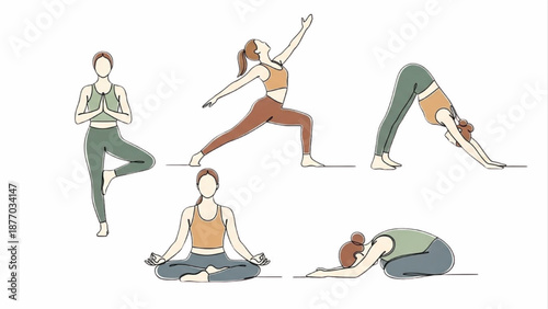 Minimalist Yoga Line Art Vector – Woman in Lotus Meditation Pose with Celestial Elements