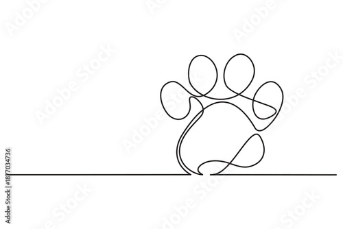 Dog paw continuous one line minimalist outline illustration puppy dog footprint track symbol for pet branding